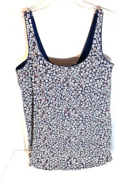 Lands’ End XL/18 Floral Tankini Swim Top Cover-Up Blue White Daisy Layered